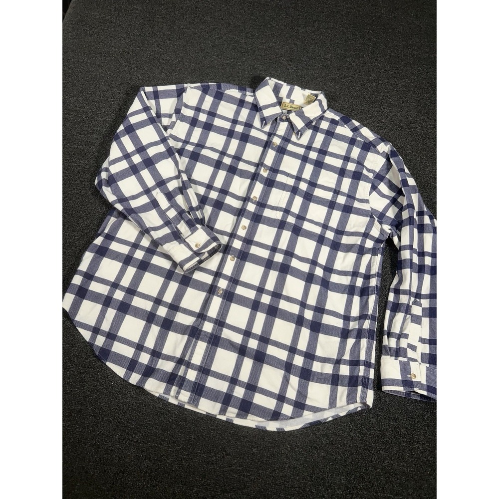 Vintage LL Bean Corduroy Shirt Men's XL White Blue Plaid Outdoors 80s Button Up